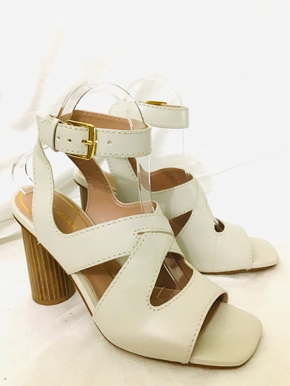 Cole Haan Reina City Cream Strappy Block Heel Sandals